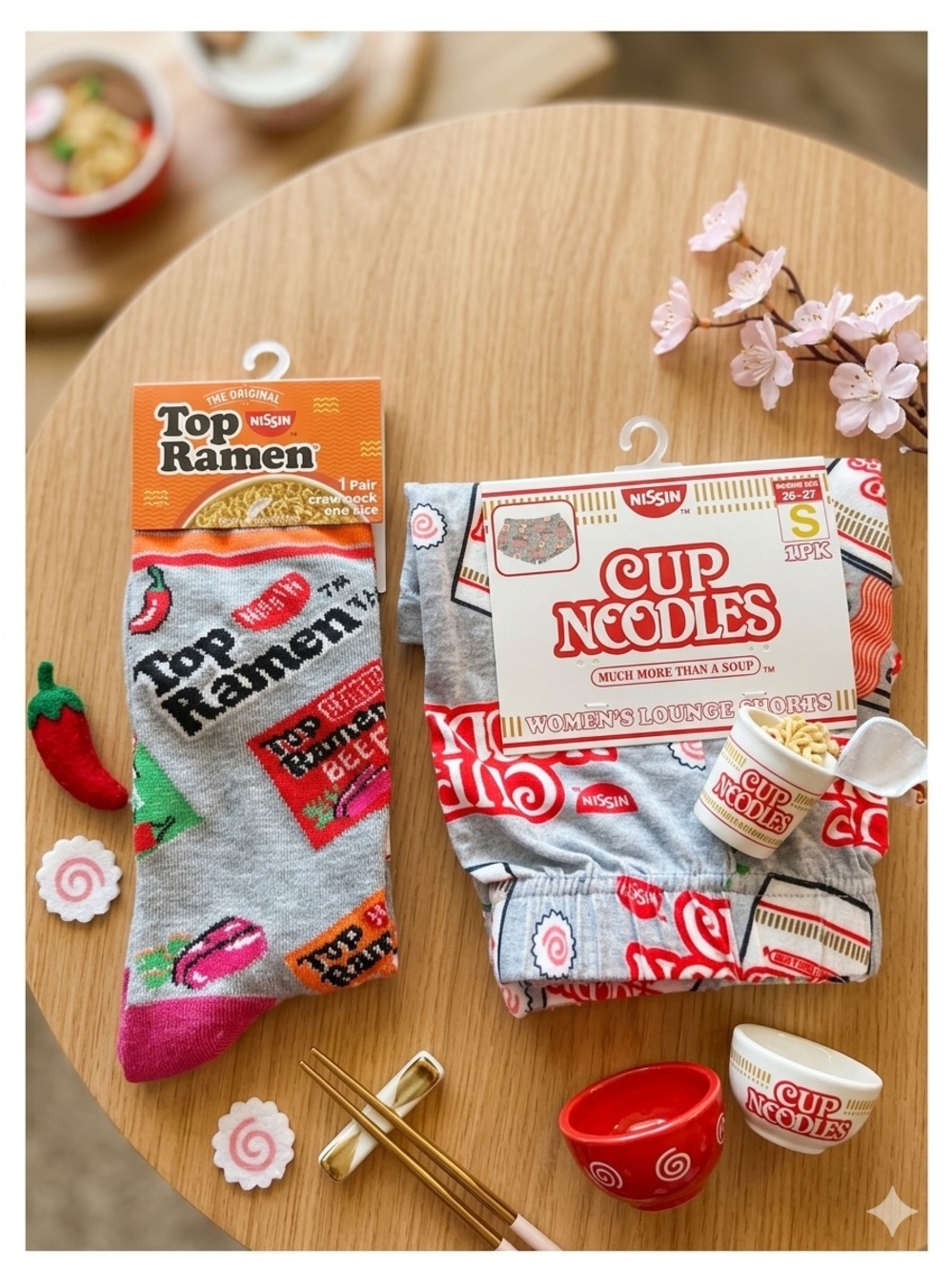 Nissin Cup Noodles women’s  Lounge Socks & Underwear Set - Gray/Red